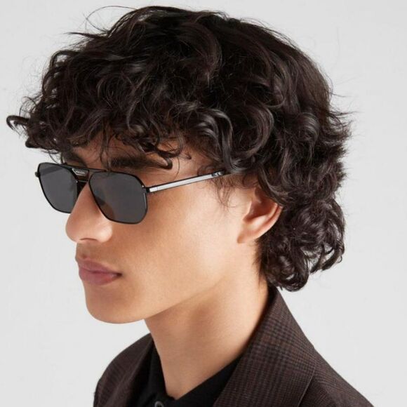 NEW Prada PR58YS 1AB5S0 Black Dark Grey Pilot Metal Unisex Sunglasses - Picture 1 of 12